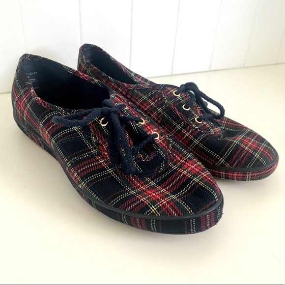 Vintage 1970’s plaid dark academia preppy sneakers lace up flats shoes - Picture 2 of 11